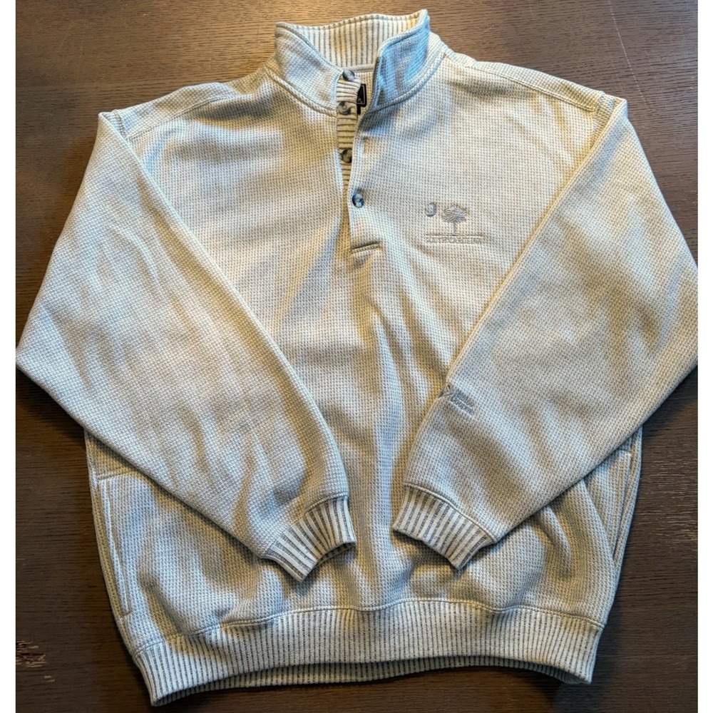 Sport Haley Mens Grey Waffle Knit Quarter Button Pullover Sweater Pockets L
